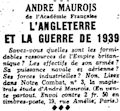 Le Journal,  8 octobre 1939