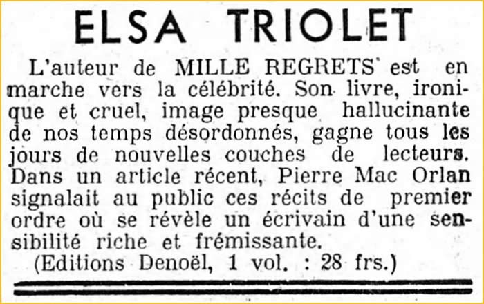 Le 29 ao t 1942 Le Figaro annonce dans sa chronique Les crivains en